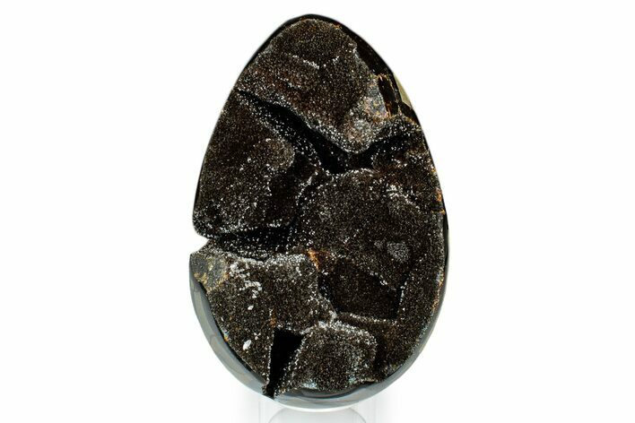 Septarian Dragon Egg Geode - Sparkly Black Crystals #339343